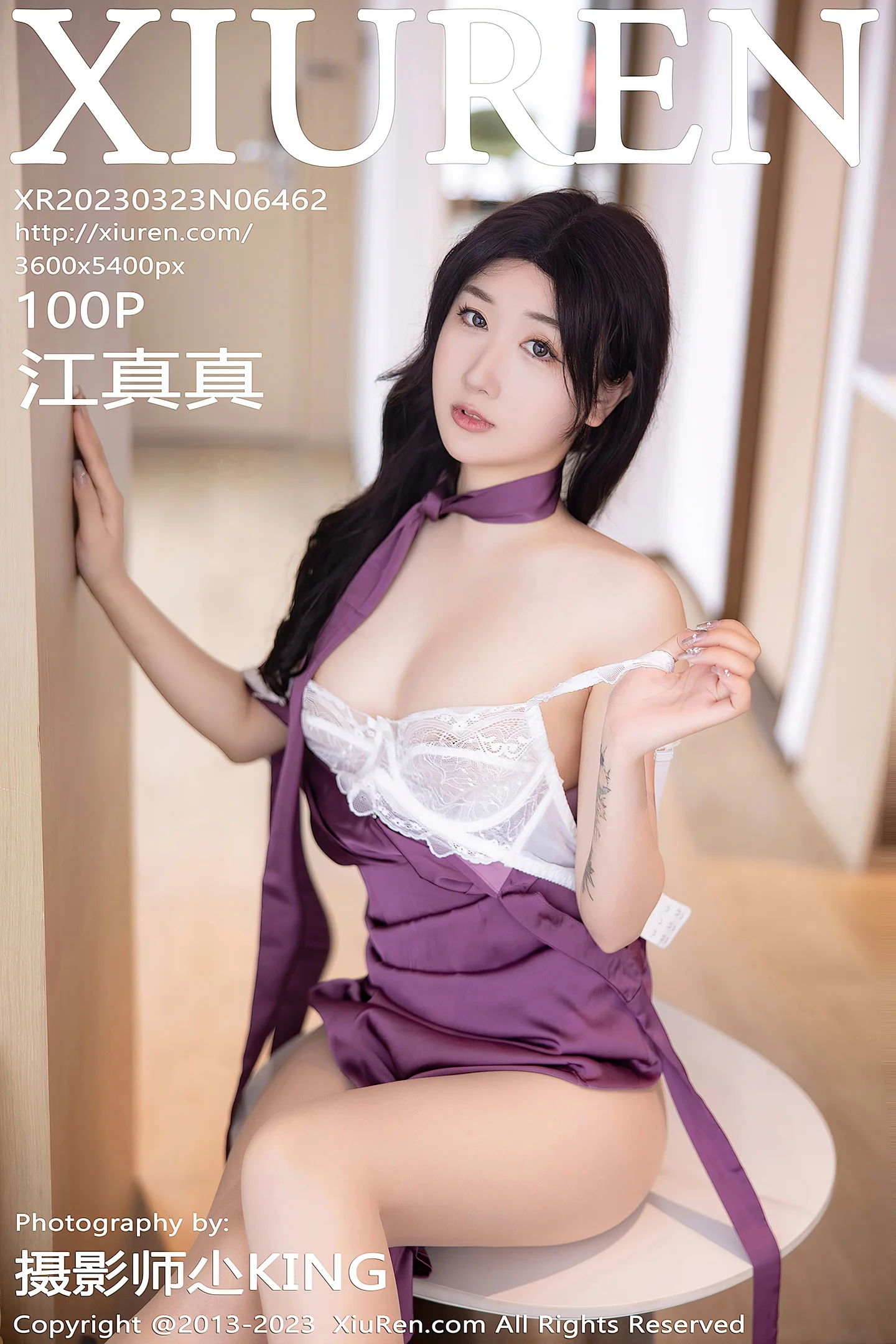 [XiuRen秀人网]No.6462_模特江真真半脱紫色连衣长裙露性感白色蕾丝内衣迷人诱惑写真100P-秀人网 - XiuRen.Space